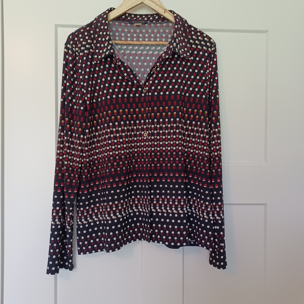 Tommy Hilfiger Red and Black Polka Dot Button Down Shirt